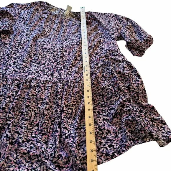 H&M purple ditsy floral balloon sleeve tiered mini dress-Size Large - Picture 6 of 11